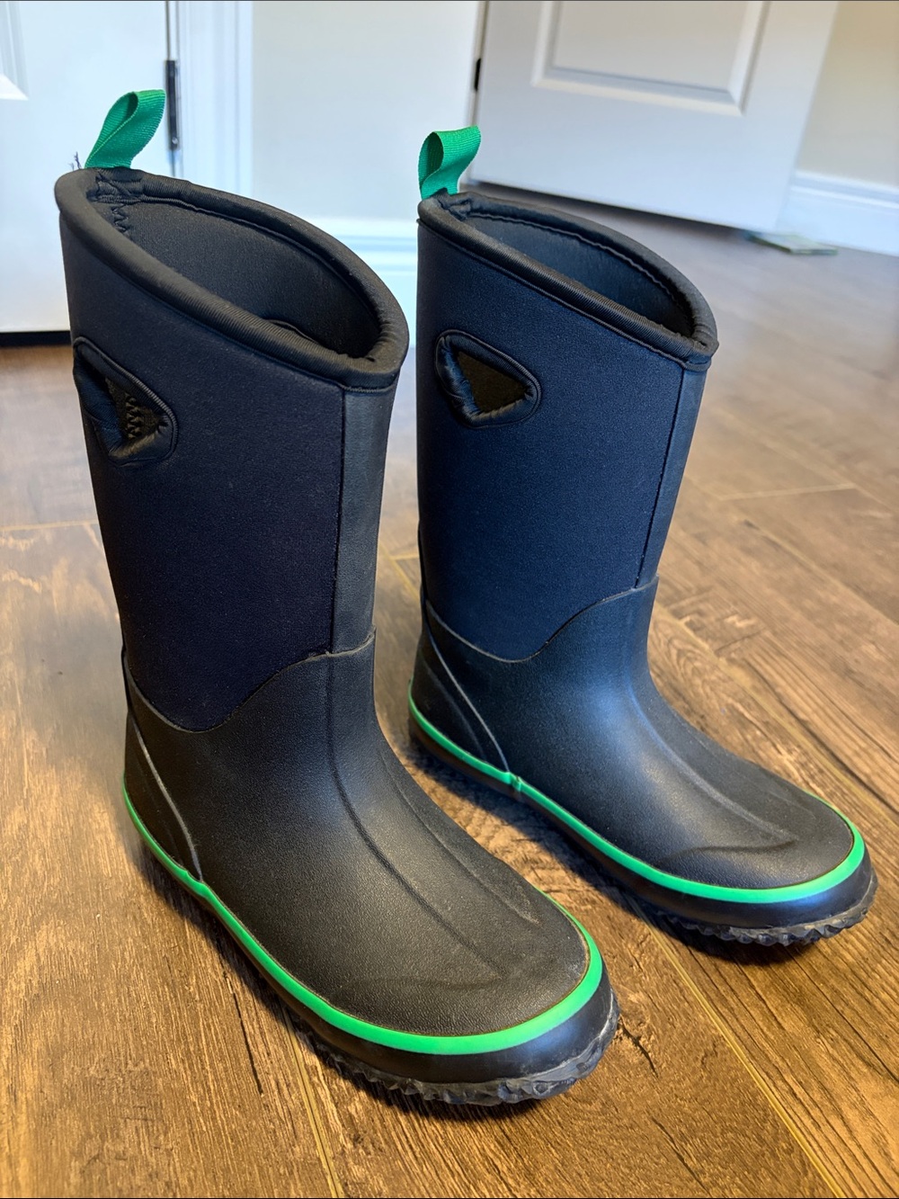 Storm Kids Black Rain & Snow Boots with Green Trim